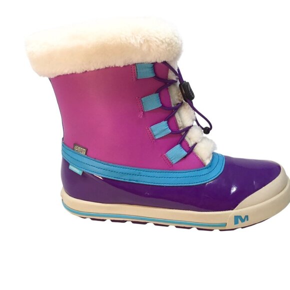 Merrell Spruzzi Boots Waterproof Winter Kids Girls Snow 6M Purple Blue Furry - Picture 6 of 10